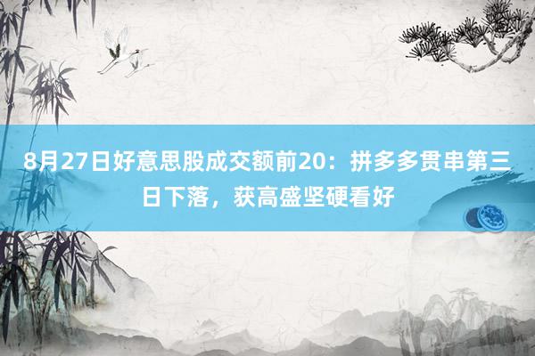 8月27日好意思股成交额前20：拼多多贯串第三日下落，获高盛坚硬看好