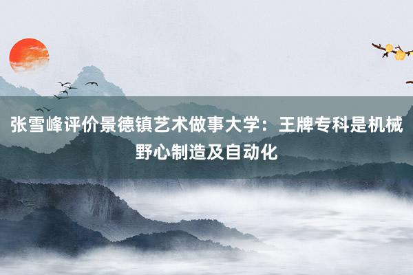 张雪峰评价景德镇艺术做事大学：王牌专科是机械野心制造及自动化